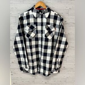 Vast Life Men's Large Casual Plaid Button Down Shirt Embroidered Black/White
